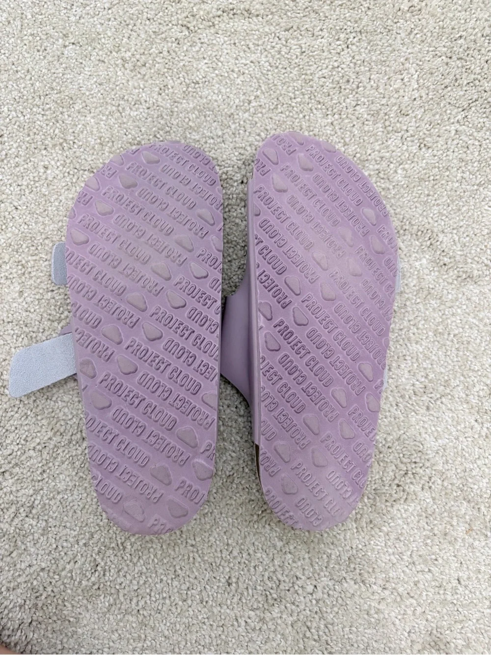Double-Buckle Slide Sandals in Lavender